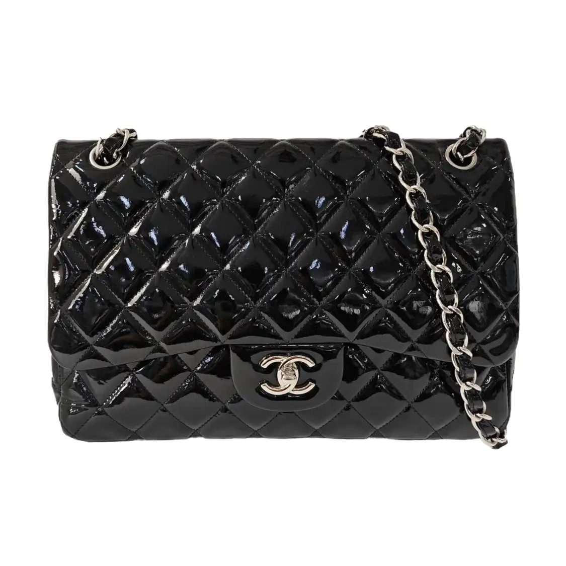 Chanel Classic Flap Shoulder Bag, 30 cm, Black, Item 70715563, Patent leather, photograph 1