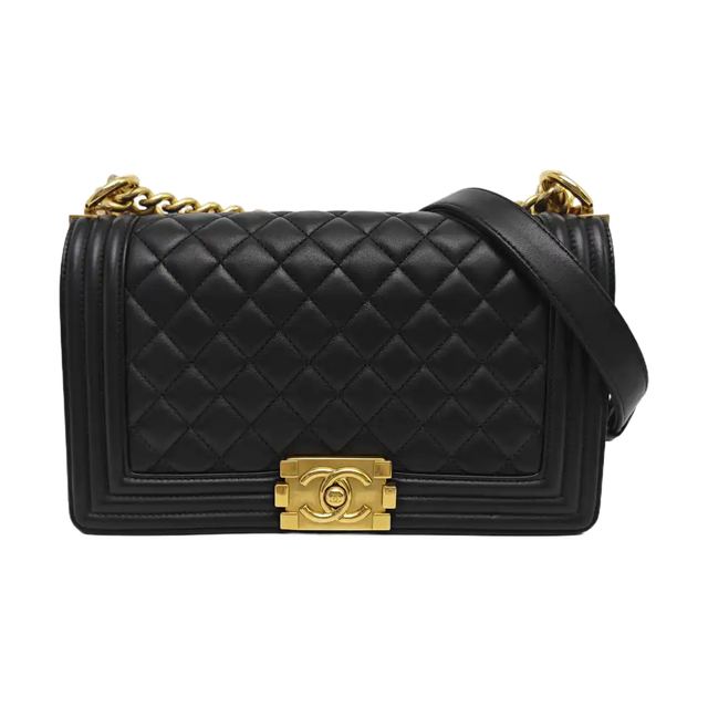Chanel Boy Schultertasche, 25 cm, Schwarz, Leder