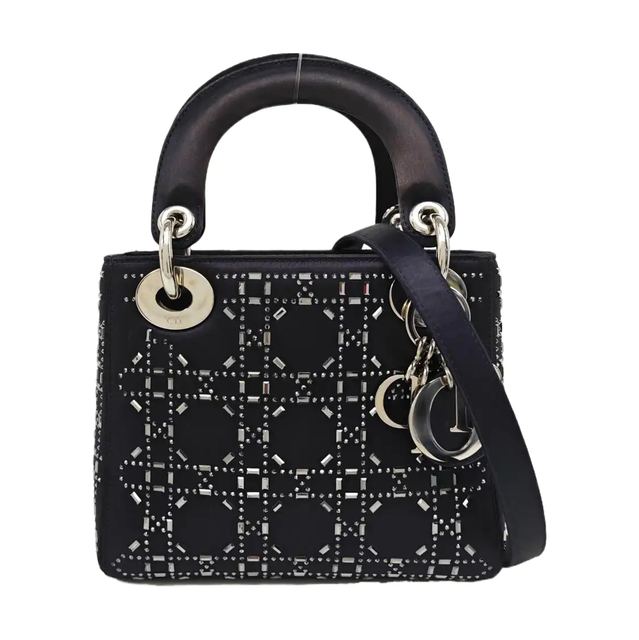 Dior Lady Dior Handtasche, 17 cm, Marineblau, Stoff
