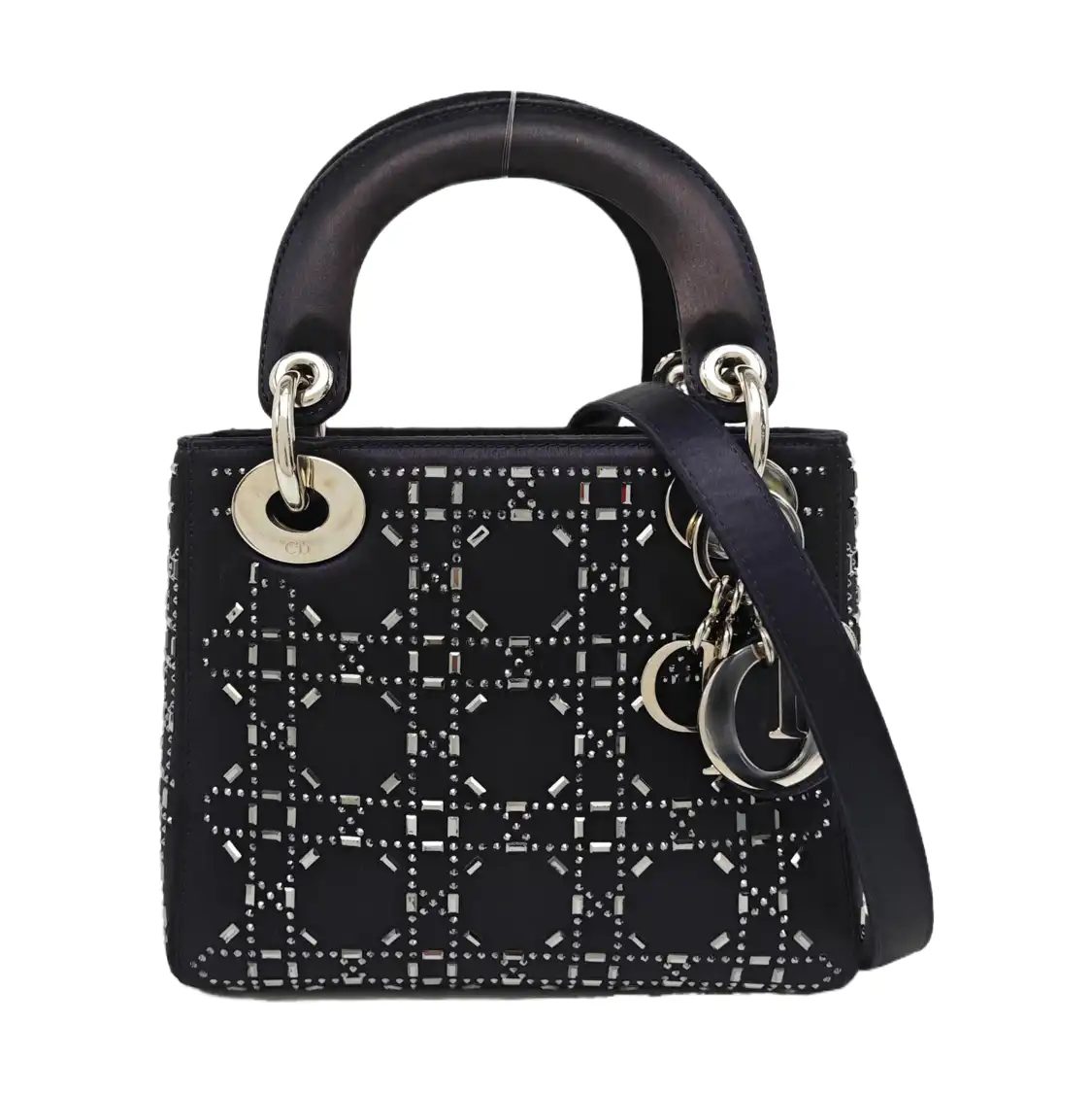 Dior Lady Dior Handbag, 17 cm, Navy, Cloth, photograph 1