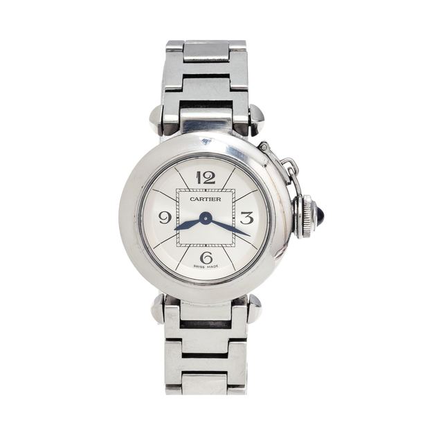 Cartier Pasha de Cartier Uhr, 27 mm, silberfarbenes Zifferblatt, Artikel 70824904, Stahl