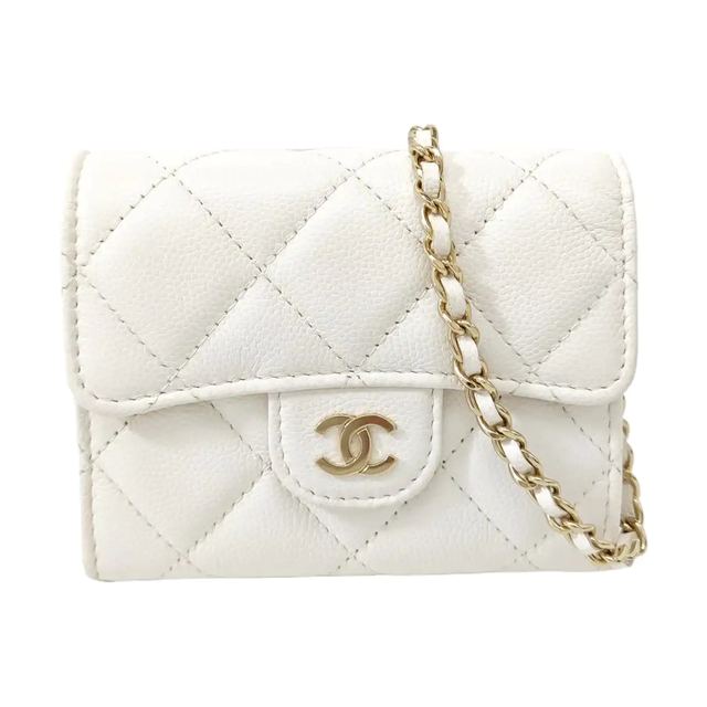Chanel Classic Flap Schultertasche, 11.3 cm, Weiß, Leder
