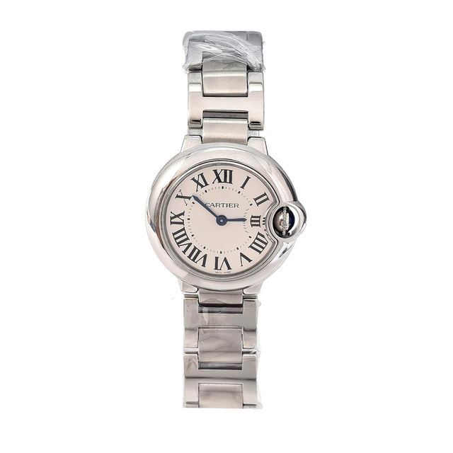 Cartier Ballon Bleu de Cartier Uhr, 28 mm, silberfarbenes Zifferblatt, Stahl