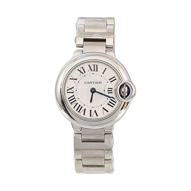Cartier Ballon Bleu Uhr, 28 mm, silberfarbenes Zifferblatt, Artikel 71019483, Stahl