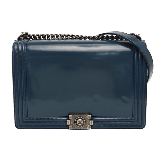 Chanel Boy Maxi Schultertasche, 30 cm, Blau, Leder