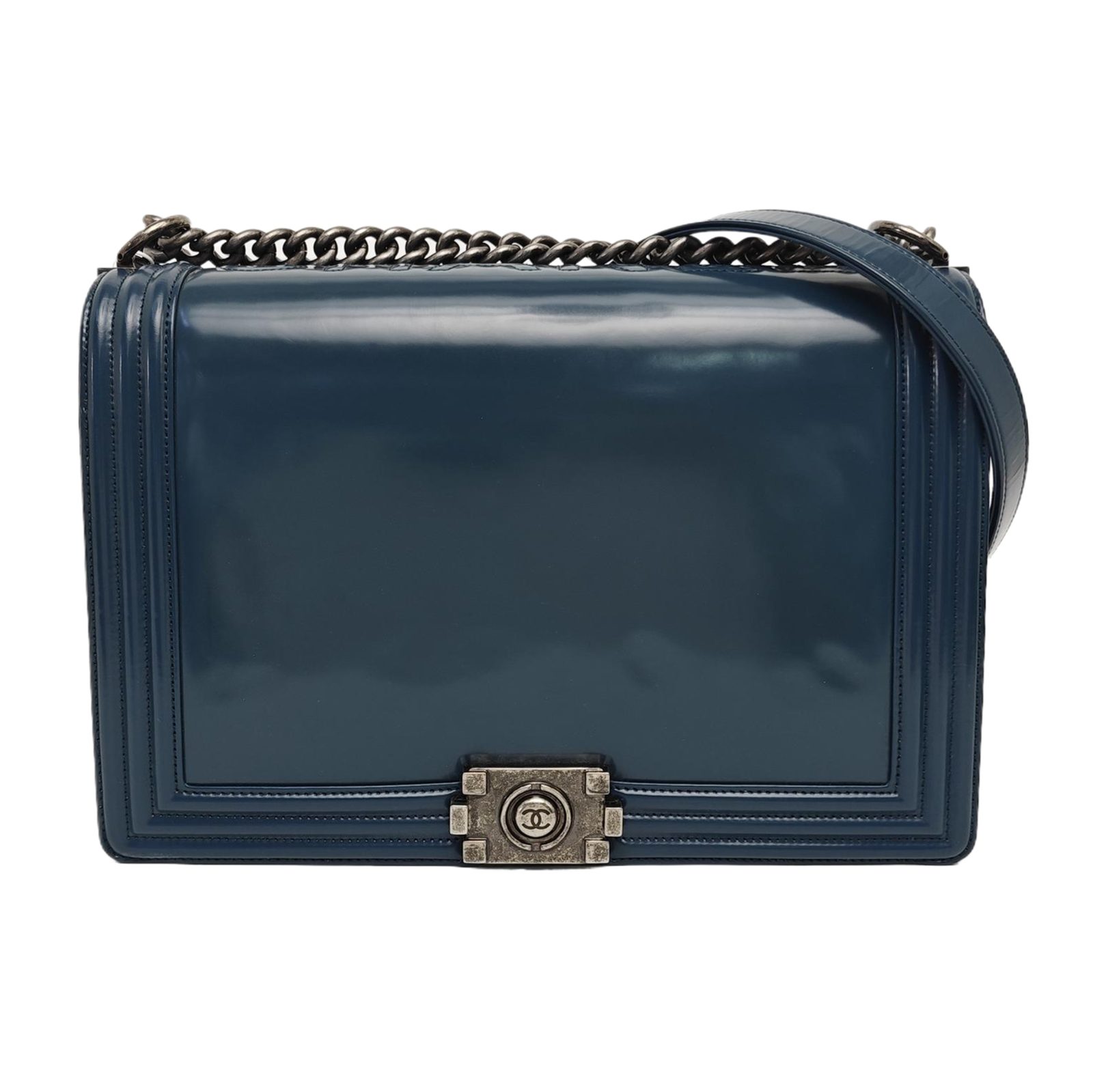 Chanel Boy Maxi Shoulder Bag, 30 cm, Blue, Leather, photograph 1