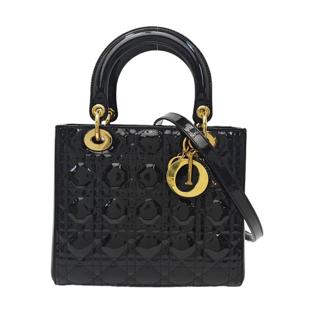 Dior Lady Dior Schultertasche, 24 cm, Schwarz, Artikel 71313681, Lackleder