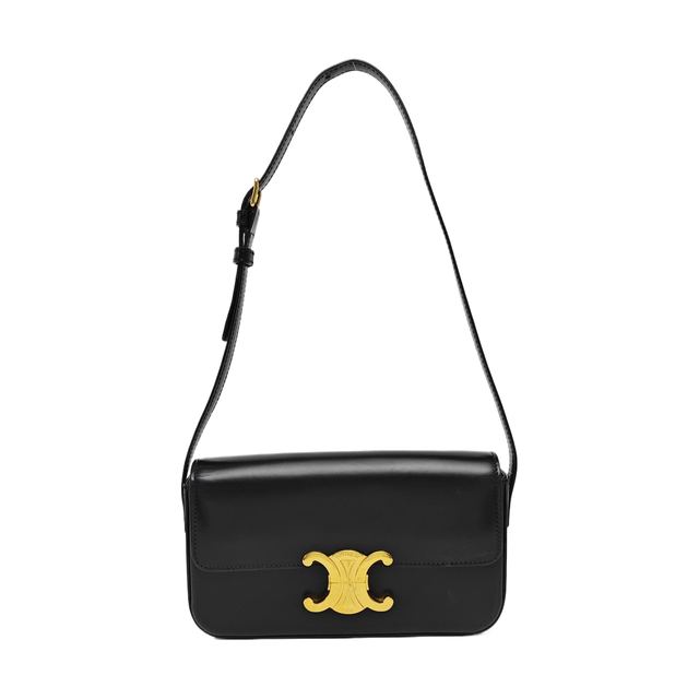 Celine Triomphe Schultertasche, 20 cm, Schwarz, Leder