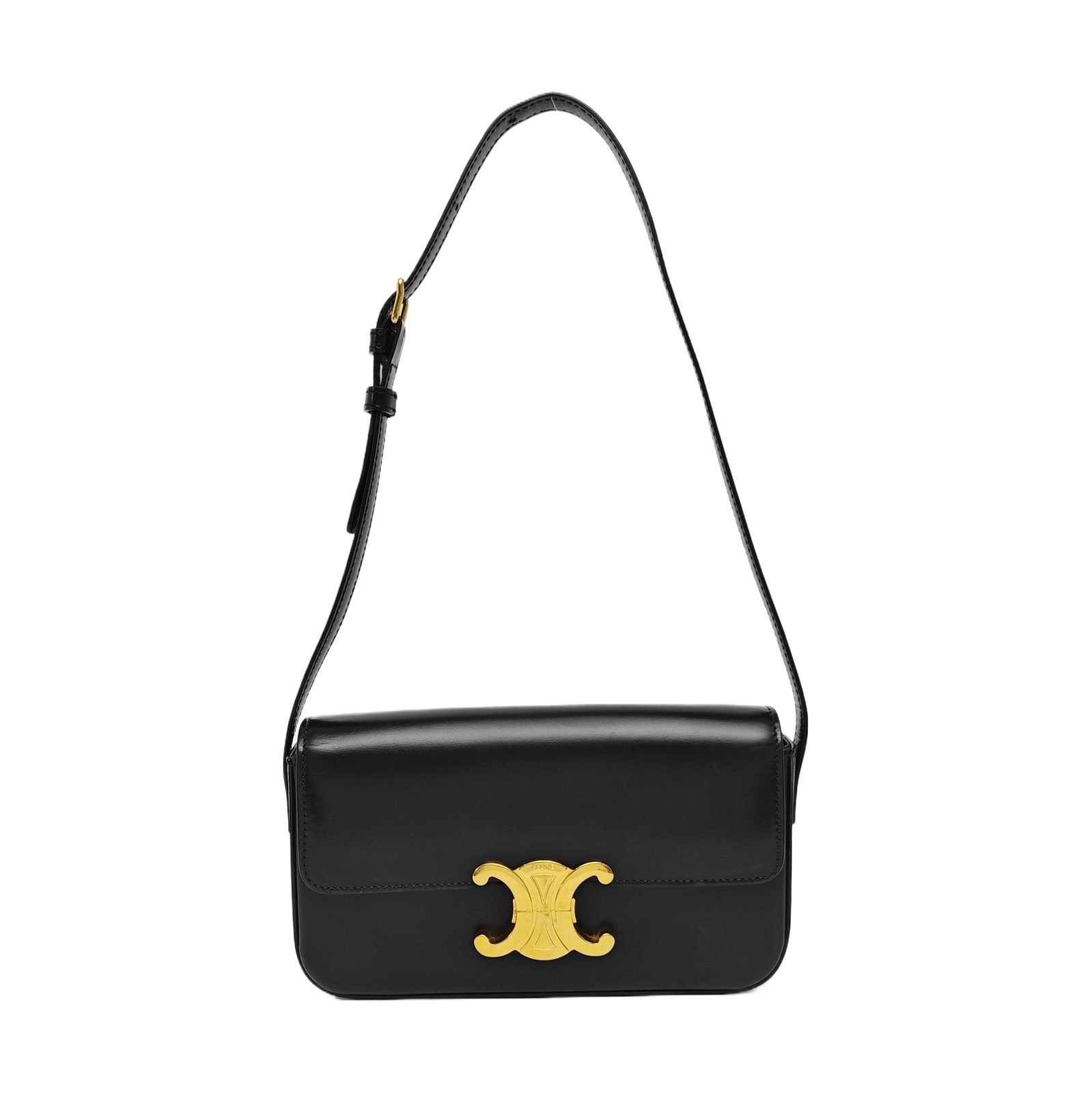 Celine Triomphe sac porté épaule, 20 cm, noir, cuir, photographier 1
