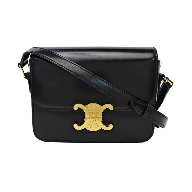 Celine Teen Triomphe Schultertasche, 18.5 cm, Schwarz, Artikel 71314538, Leder