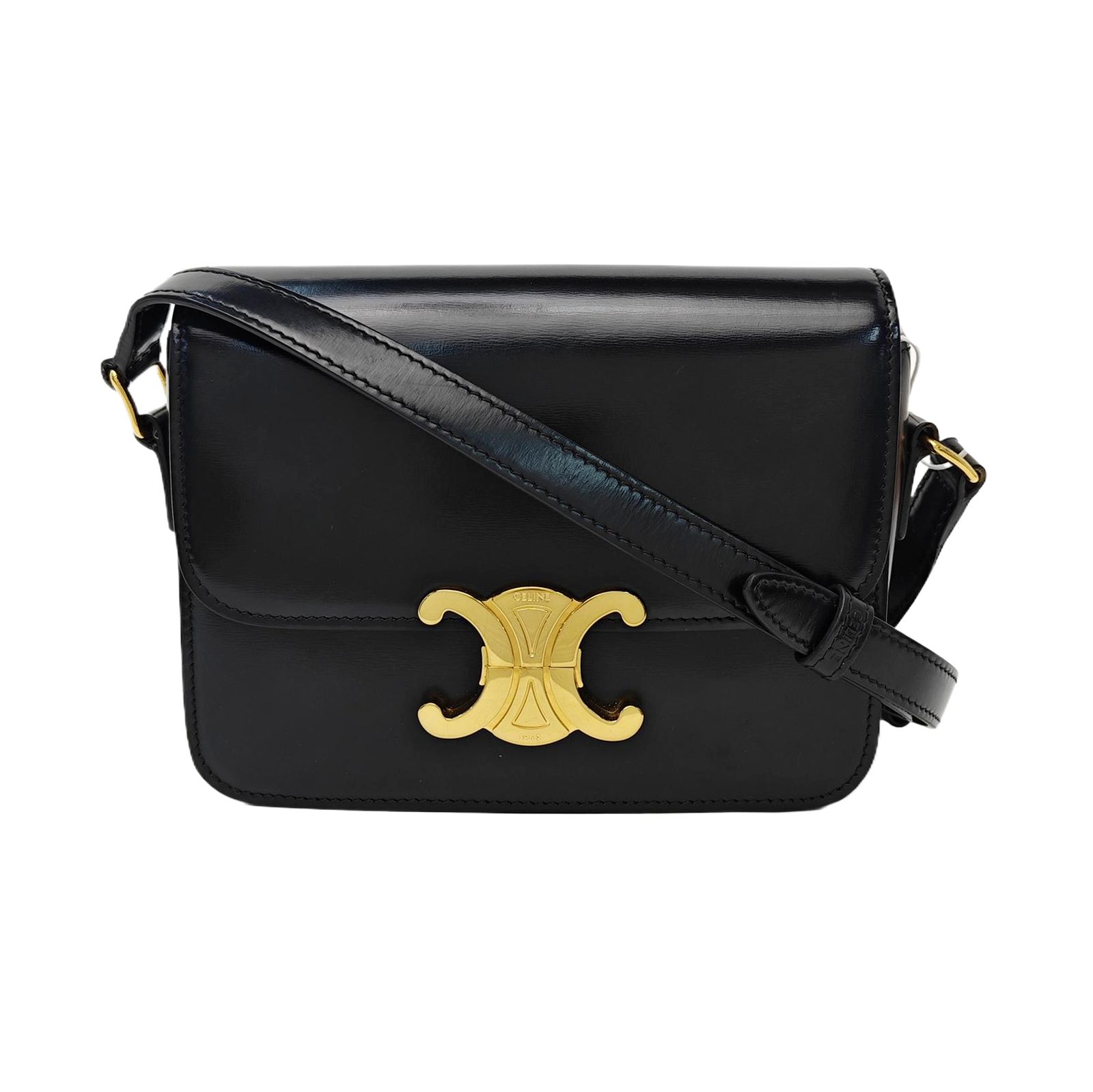 Celine Teen Triomphe Shoulder Bag, 18.5 cm, Black, Item 71314538, Leather, photograph 1