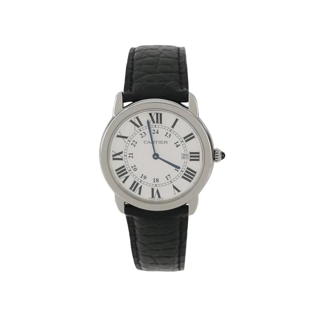 Cartier Ronde Solo Uhr, weißes Zifferblatt, Quarz, Stahl