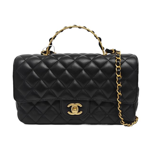 Chanel Classic Flap Handtasche, 23.5 cm, Schwarz, Leder