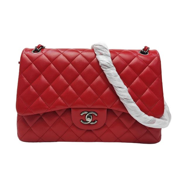 Chanel Classic Flap Handtasche, 30 cm, Rot, Leder
