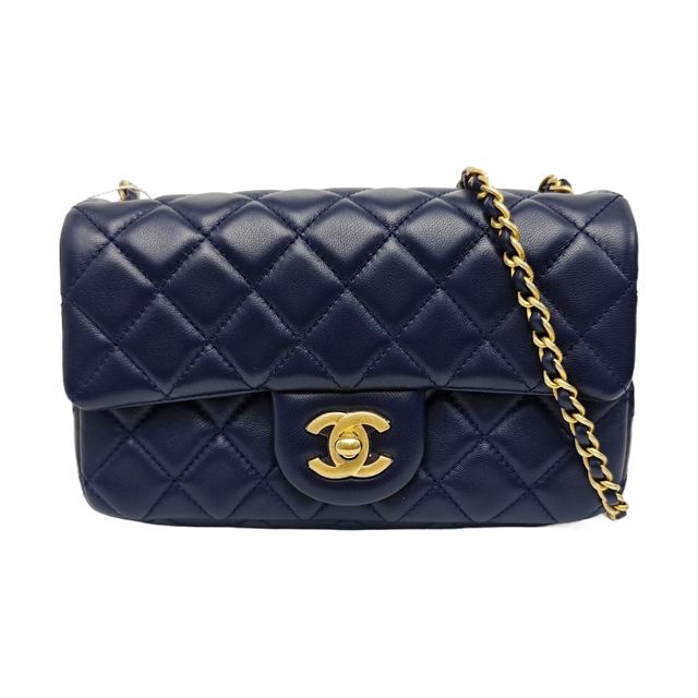 Chanel Classic Flap Schultertasche, 20 cm, Marineblau, Leder