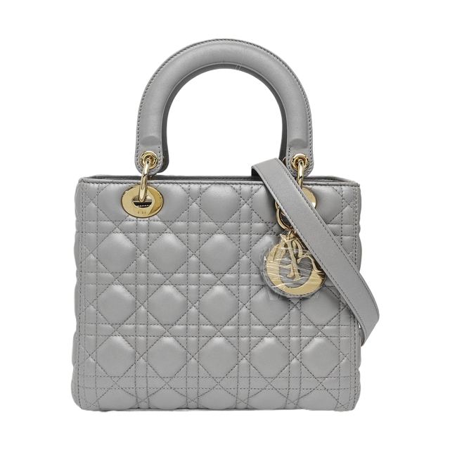 Dior Lady Dior Handtasche, 24 cm, Grau, Leder
