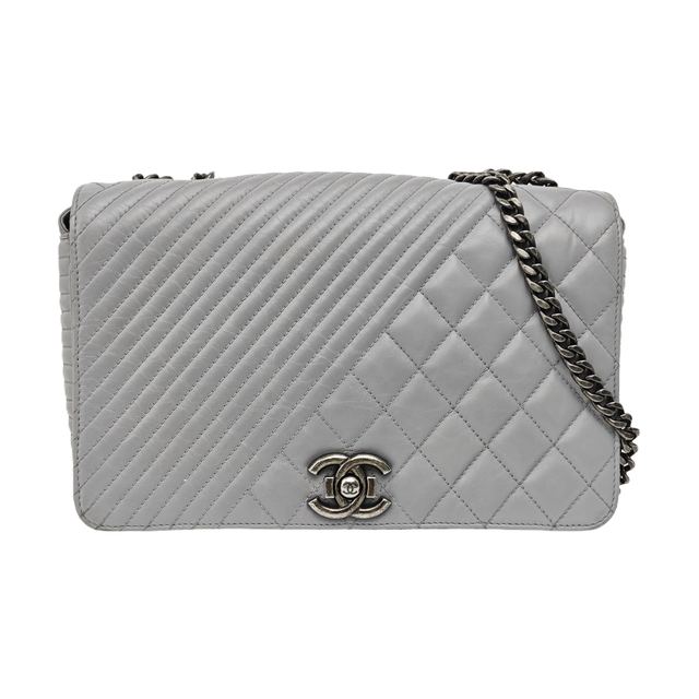Chanel Boy Chanel 20, رمادي, جلد