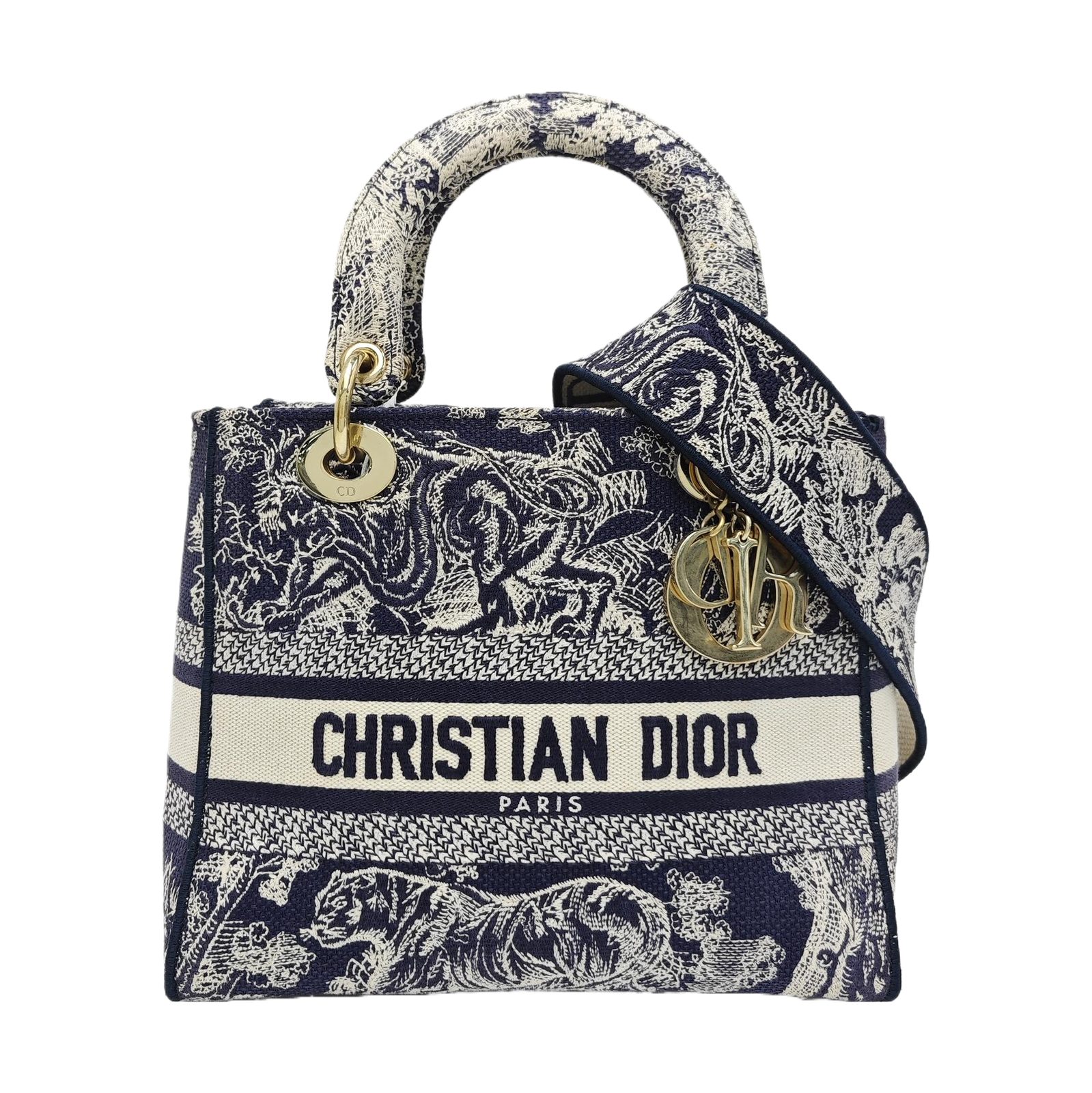 Dior Lady D-Lite Medium Bag, Blue Embroidered Fabric, photograph 1
