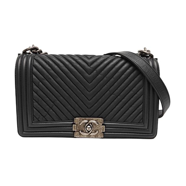 Chanel Boy Schultertasche, 25 cm, Schwarz, Artikel 900714947742, Lammleder