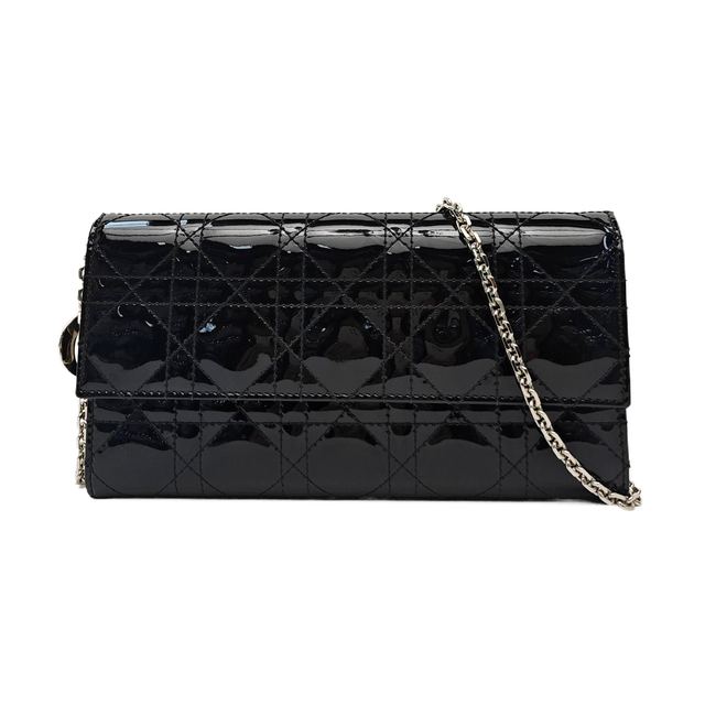 Dior Lady Dior Handtasche, 21.5 cm, Schwarz, Lackleder
