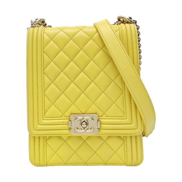 Chanel Boy Schultertasche, 16 cm, Gelb, Leder