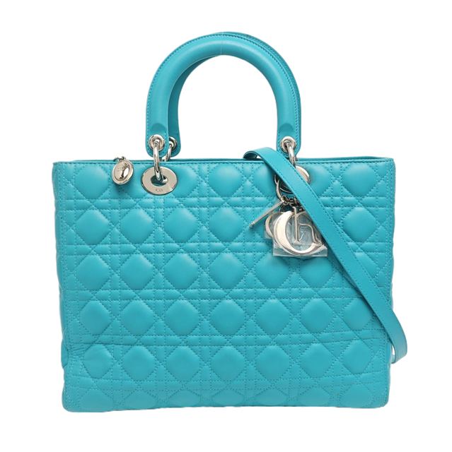 Dior Lady Dior Handtasche, 32 cm, Blau, Lammleder