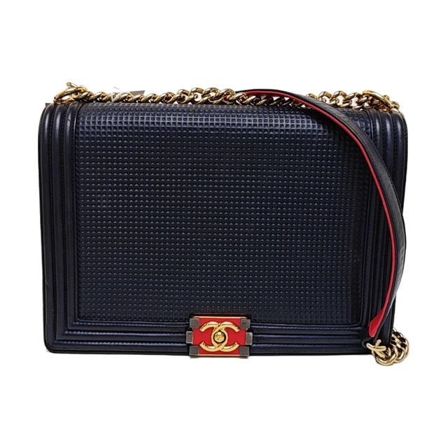 Chanel Boy Umhängetasche, 30 cm, Blau, Lammleder