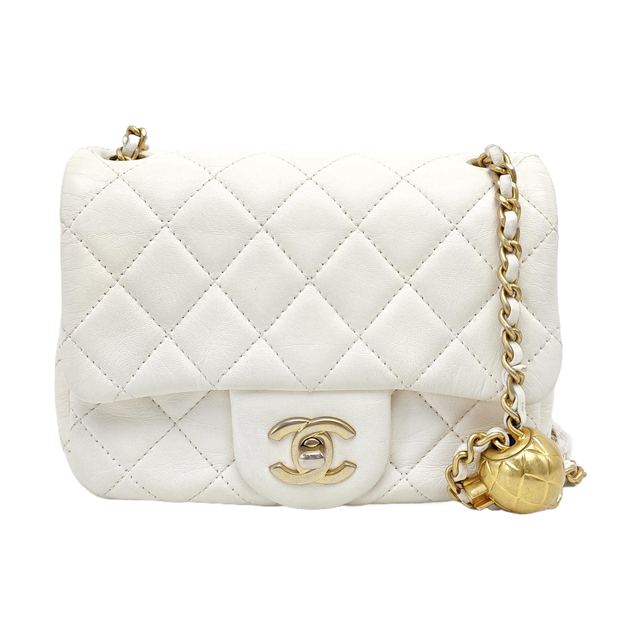 Chanel Classic Flap Schultertasche, 17 cm, Weiß, Lammleder