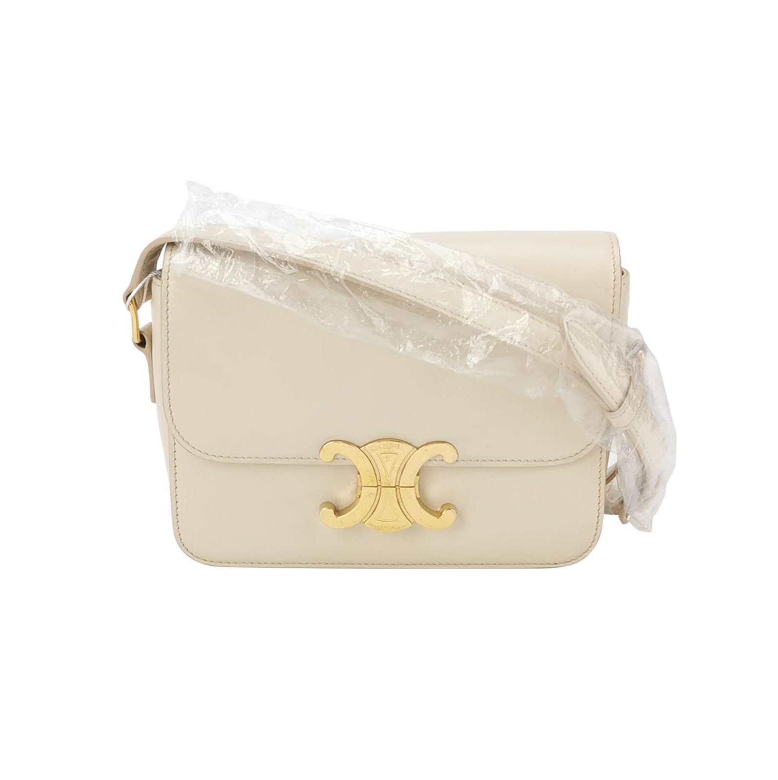 Celine Triomphe Shoulder Bag, 18.5 cm, ecru, Leather, photograph 1