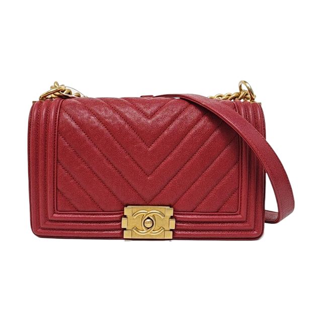 Chanel Boy Schultertasche, 25 cm, Rot, Artikel 918645552582, Leder