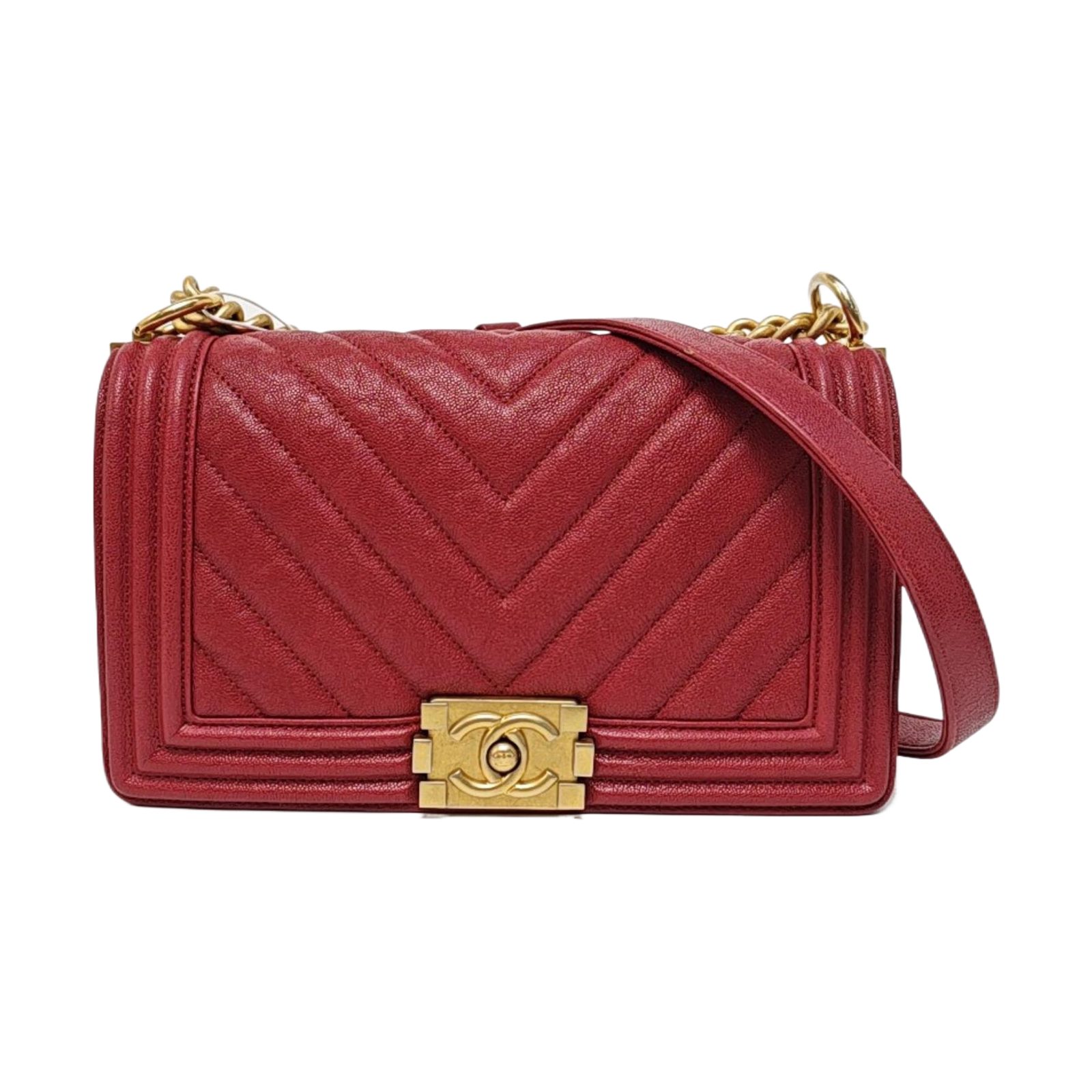 Chanel Boy Schultertasche, 25 cm, Rot, Artikel 918645552582, Leder, Fotografiere 1
