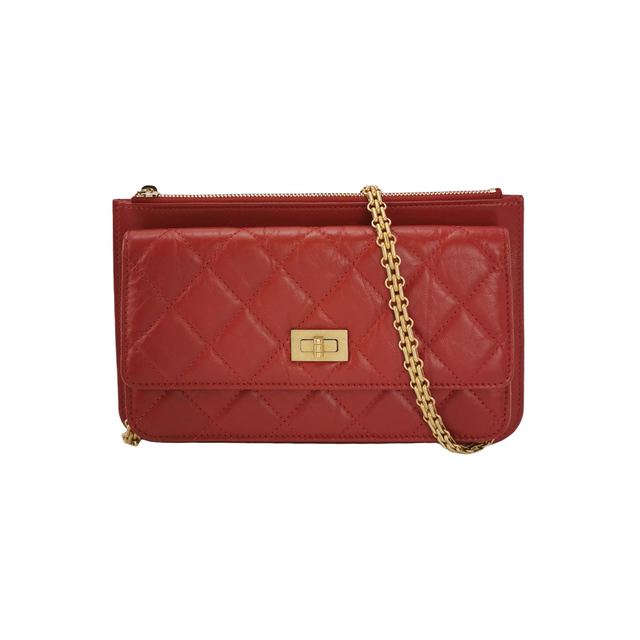 Chanel 2.55 Schultertasche, 21.6 cm, Rot, gewachstes Leder