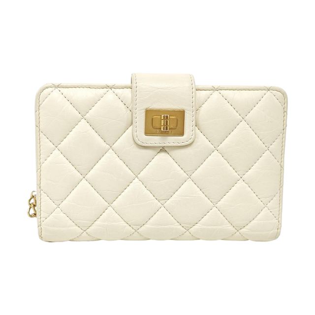 Chanel 2.55 Portemonnaie, 15 cm, Weiß, Leder