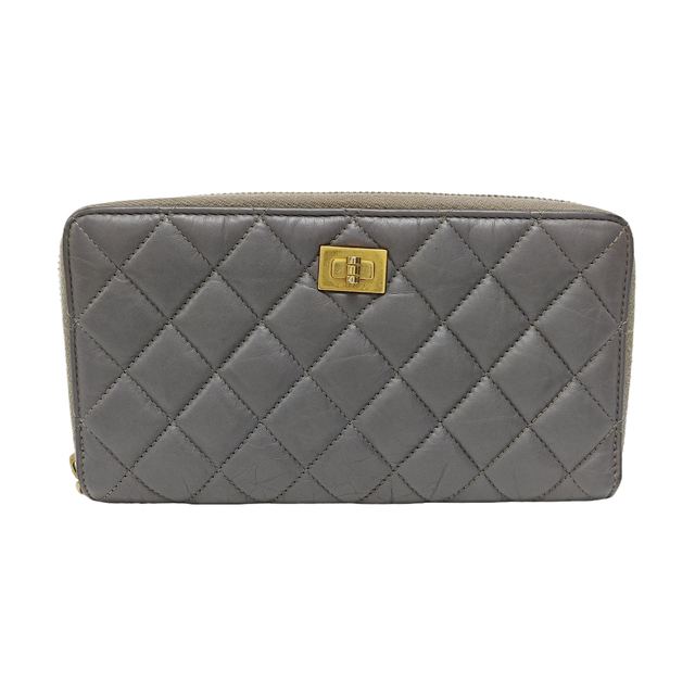Chanel 2.55 Portemonnaie, 19.5 cm, Grau, Leder