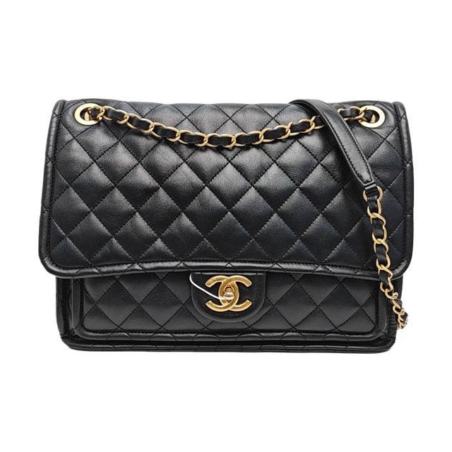 Chanel Classic Flap Schultertasche, 32 cm, Schwarz, Lammleder