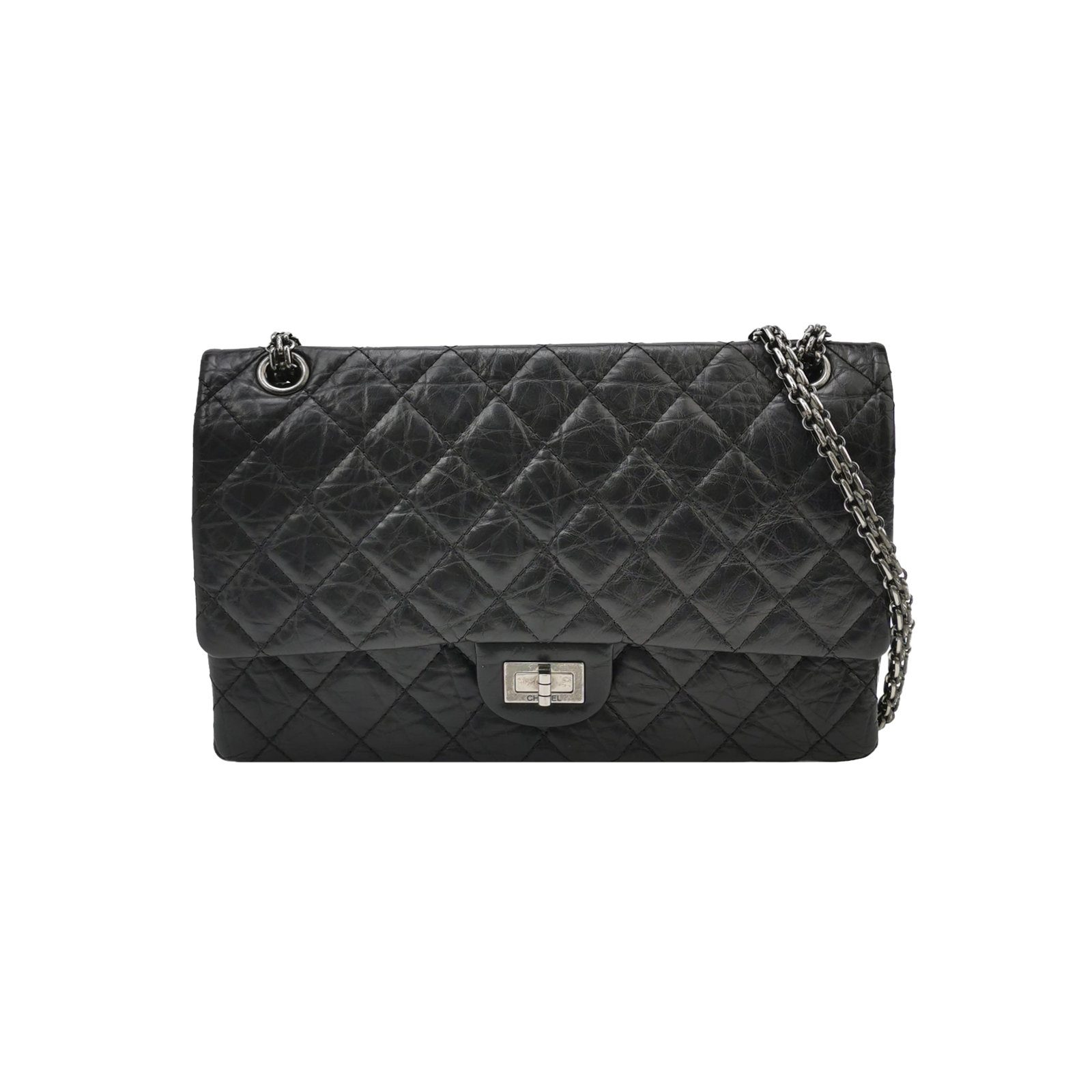 Chanel 2.55 Schultertasche, 27.5 cm, Schwarz, gewachstes Leder, Fotografiere 1