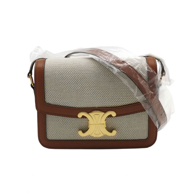 Celine Triomphe Schultertasche, 18.5 cm, Beige, Leder, Canvas