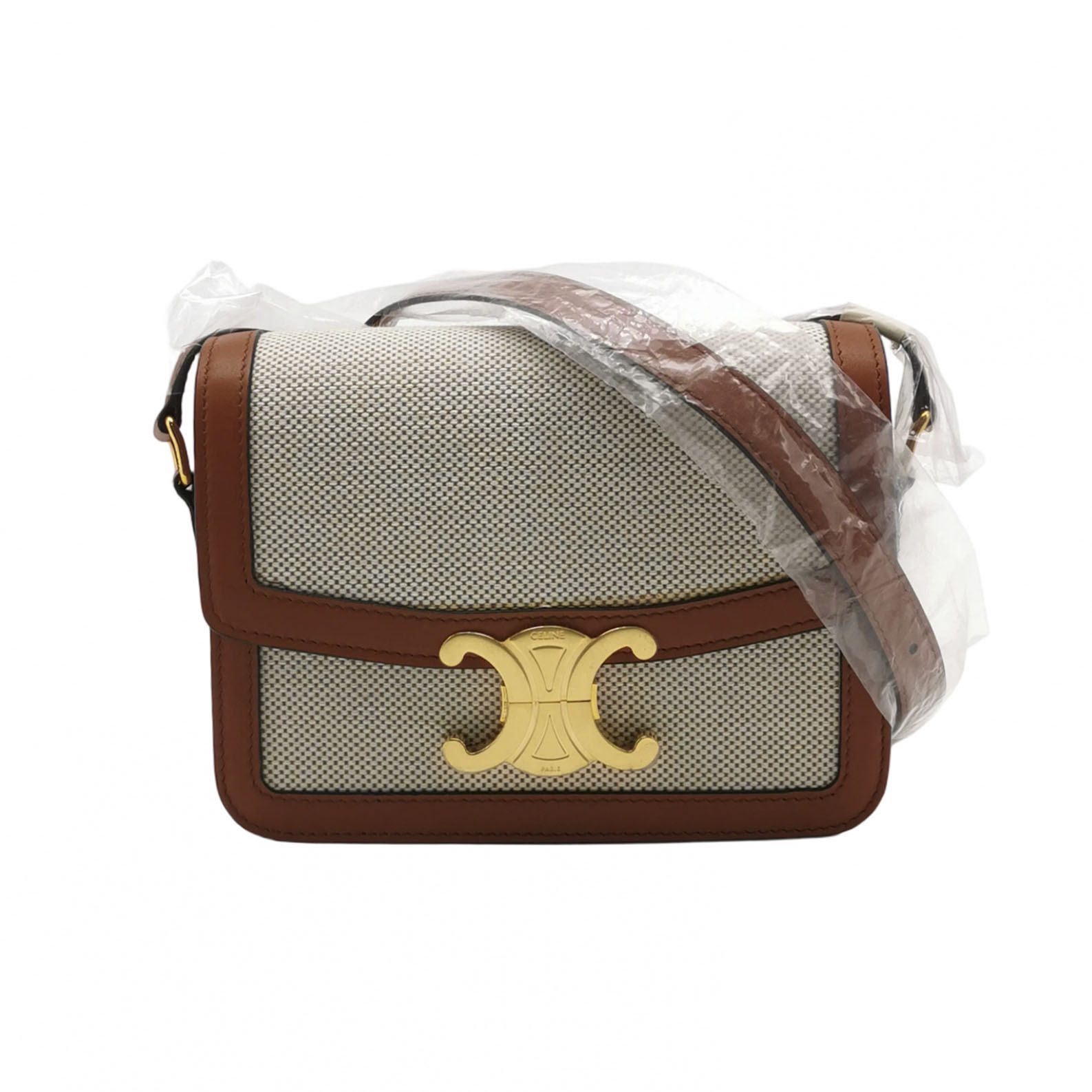 Celine Triomphe Schultertasche, 18.5 cm, Beige, Leder, Canvas, Fotografiere 1