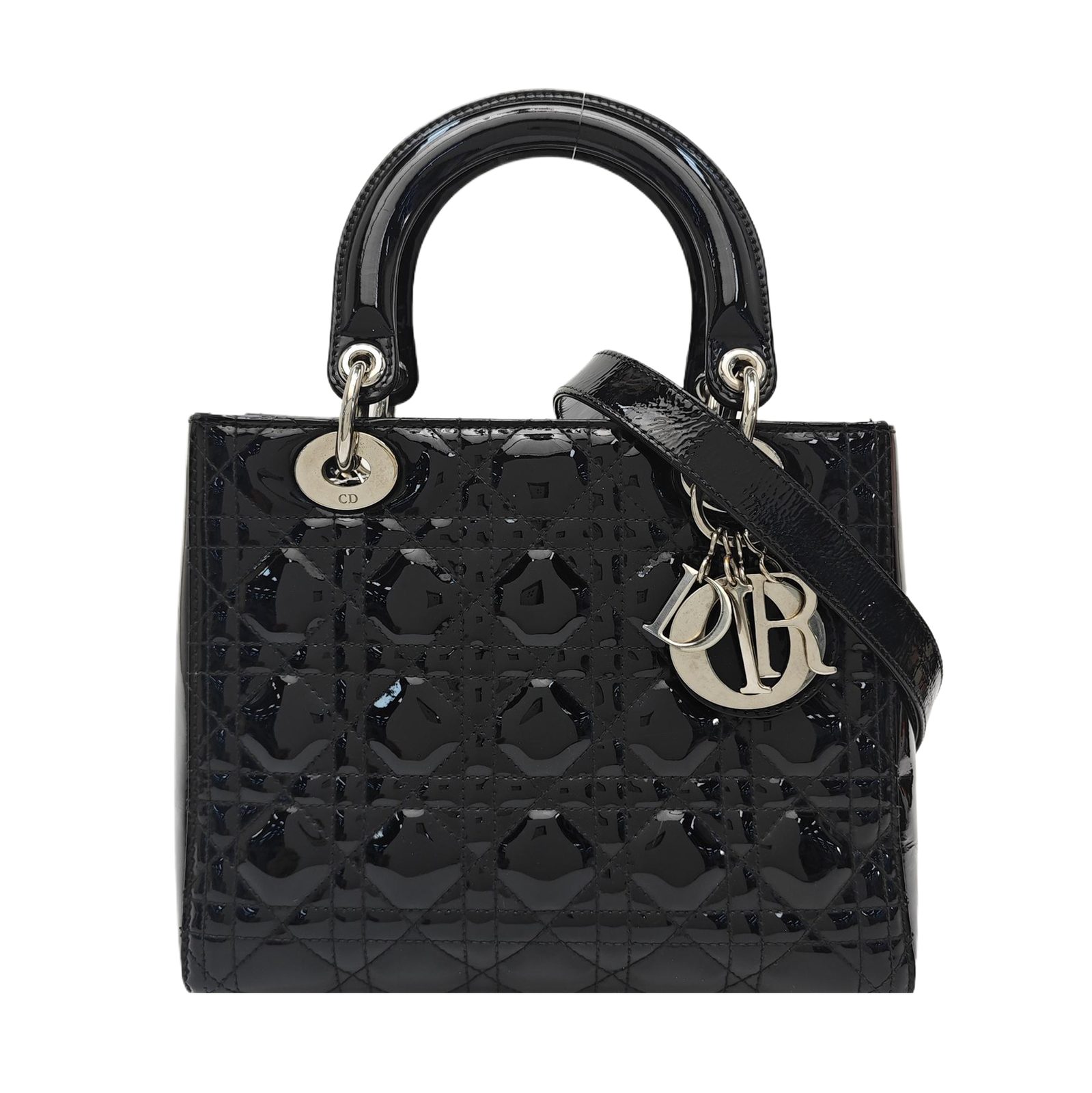 Dior Lady Dior حقيبة يد, 24 cm, أسود, القطعة 930622426450, جلد مطلي لامع, صورة 1