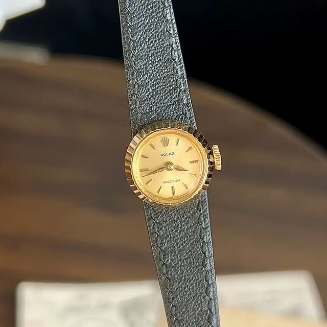 Rolex Uhr, 16.5 mm, Gold, Gehäuse: 18K Gelbgold, Goldanteil 75%, Armband: Leder