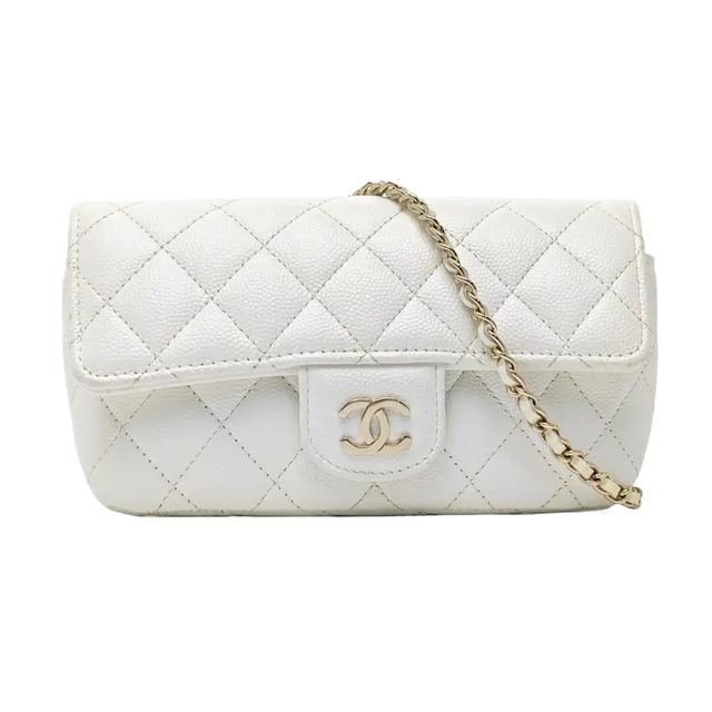 Chanel Classic Flap Schultertasche, 19 cm, Weiß