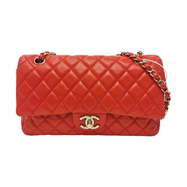 Chanel Classic Flap Schultertasche, 24 cm, Rot, Artikel 938523882639, Lammleder