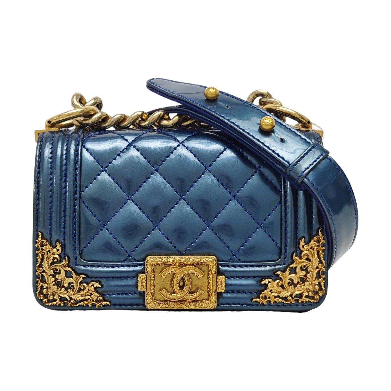 Chanel Boy حقيبة كتف, 15 cm, أزرق, القطعة 938540981476, جلد مطلي لامع, صورة 1