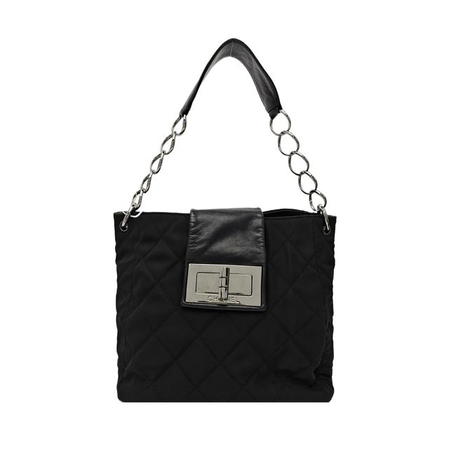 Chanel 2.55 Handtasche, 23 cm, Schwarz, Nylon