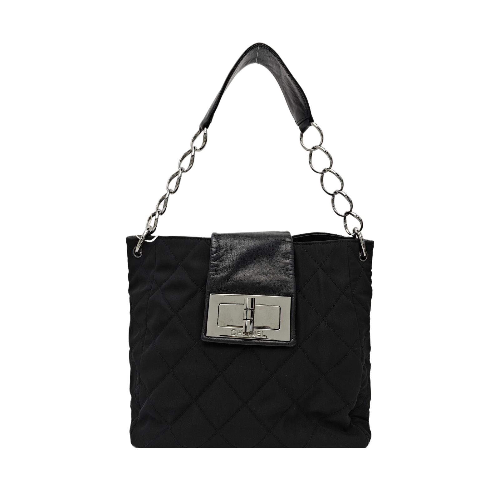 Chanel 2.55 حقيبة يد, 23 cm, أسود, نايلون, صورة 1