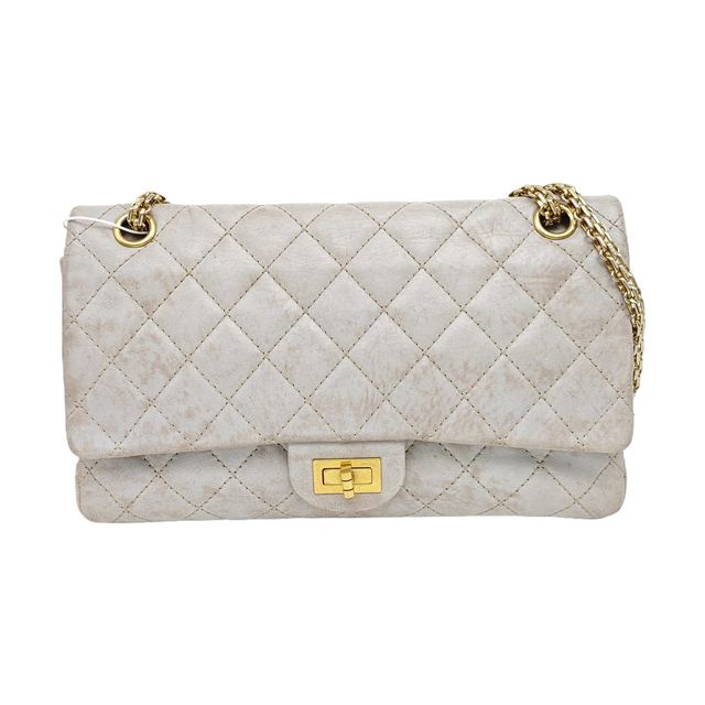 Chanel 2.55 Schultertasche, 28 cm, Grau, Leder