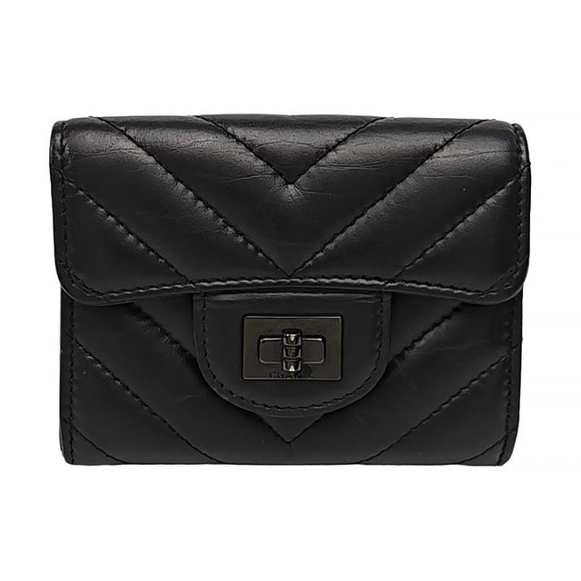 Chanel 2.55 Portemonnaie, 10.6 cm, Schwarz, Leder