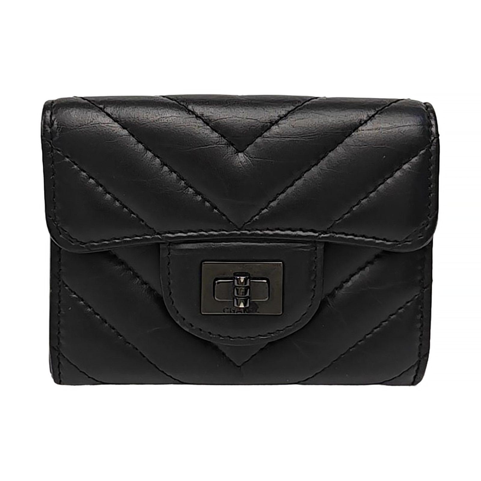 Chanel 2.55 Portemonnaie, 10.6 cm, Schwarz, Leder, Fotografiere 1
