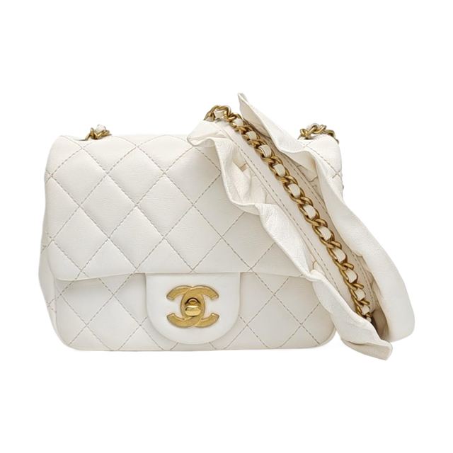 Chanel Classic Flap Schultertasche, 16.5 cm, Weiß, Artikel 949308044898, Lammleder