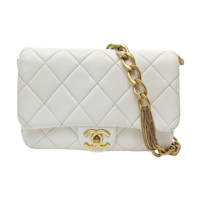 Chanel Classic Flap Schultertasche, 21 cm, Weiß, Artikel 949966631056, Lammleder